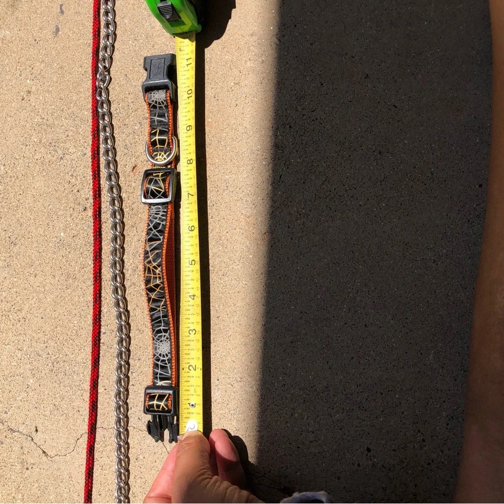 Red Rope and Chain Dog Leash with Orange Collar